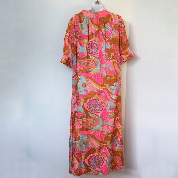 Vtg CONRAD Dressing Gown Robe Housecoat Button Up Made in Canada Large Floral - Picture 4 of 6